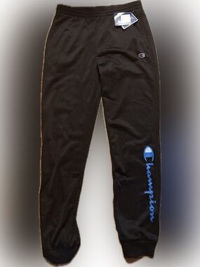 Champion Black Sweatpants with Blue Logo Script